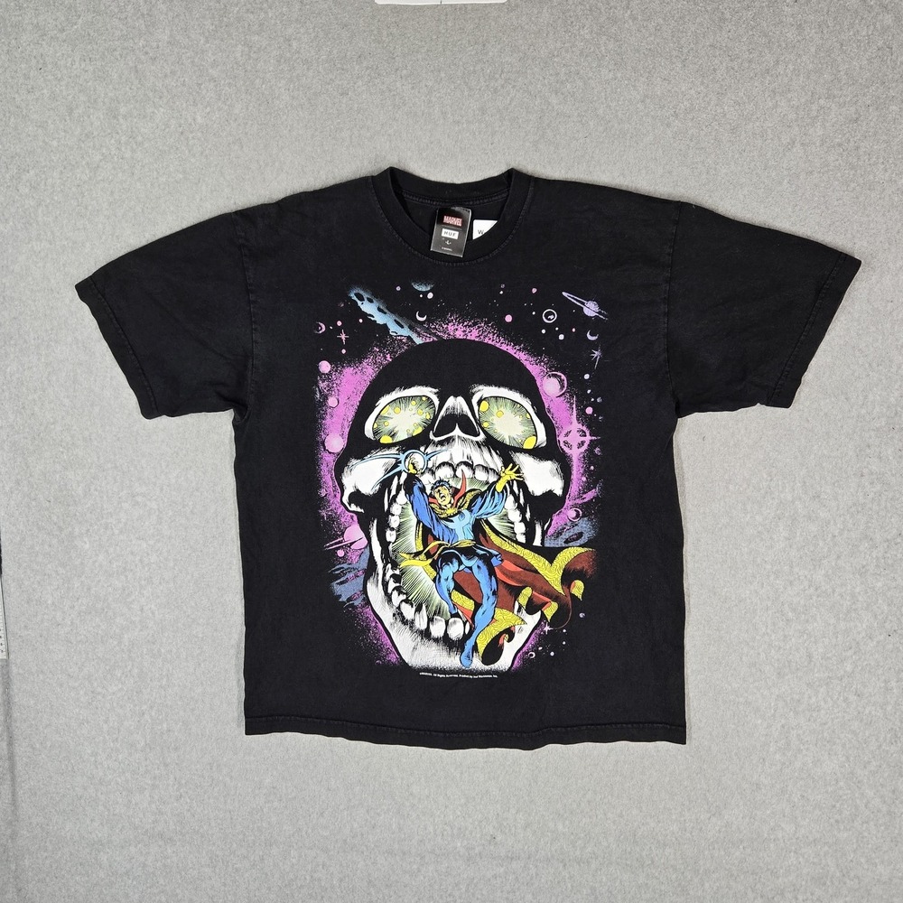 Marvel x HUF Men Shirt L Black Avengers Skull Superhero Tee Strange Skull READ